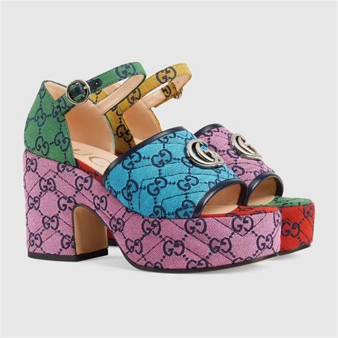 gucci monogram platform sandals|gucci platform sandals colorful.